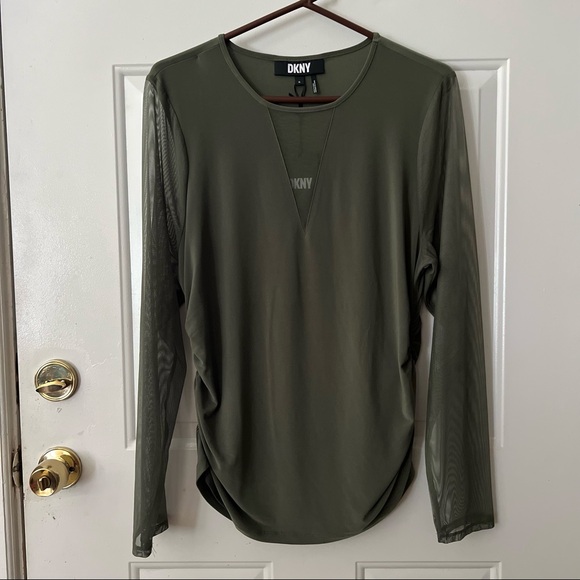 Dkny Tops - NWT DKNY Olive Green Mesh Long Sleeve Top